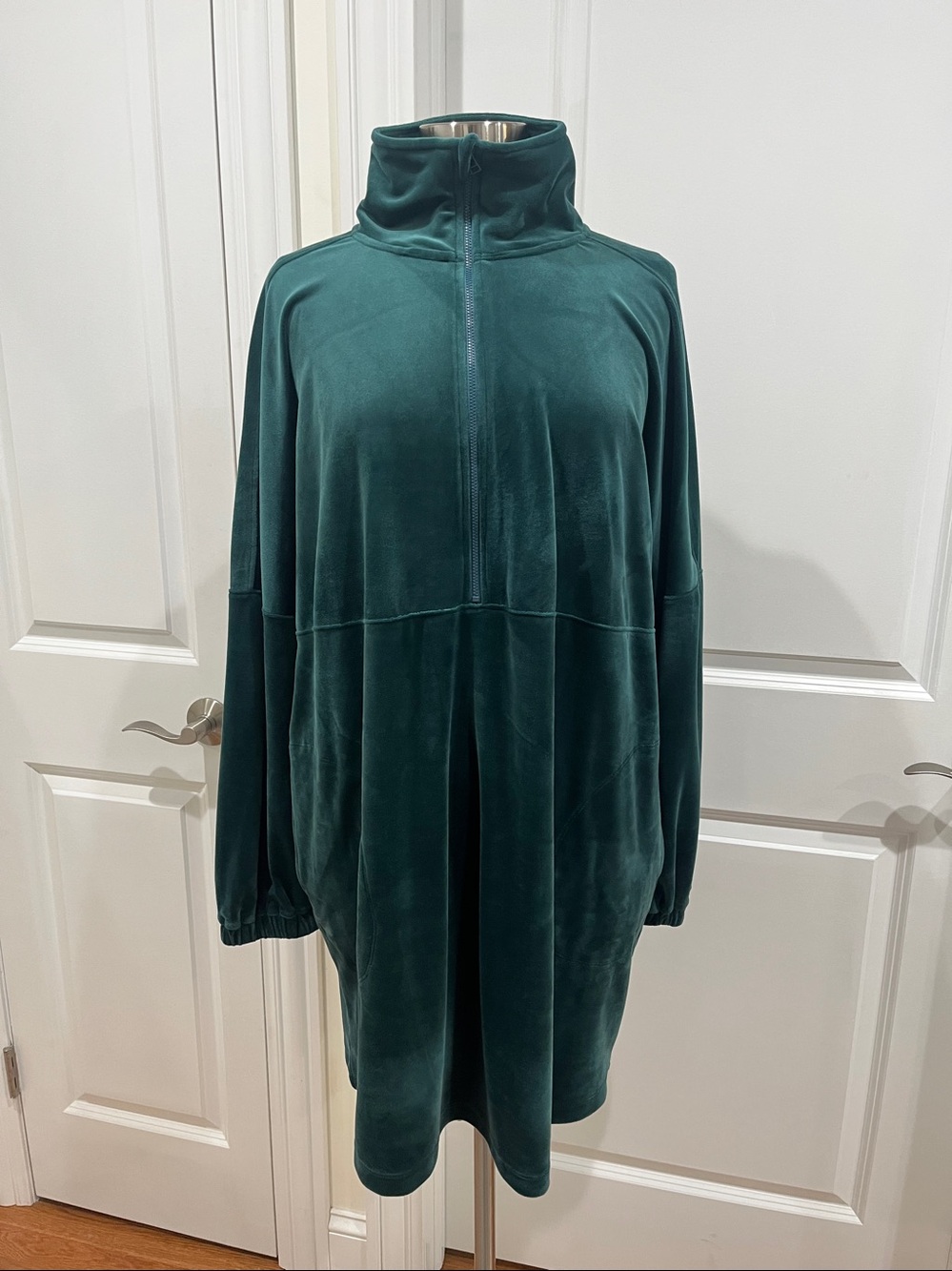 Anthropologie Saturday Sunday Rosalind Velvet Tunic Dress Teal w/ Pockets Size L - Picture 2 of 15